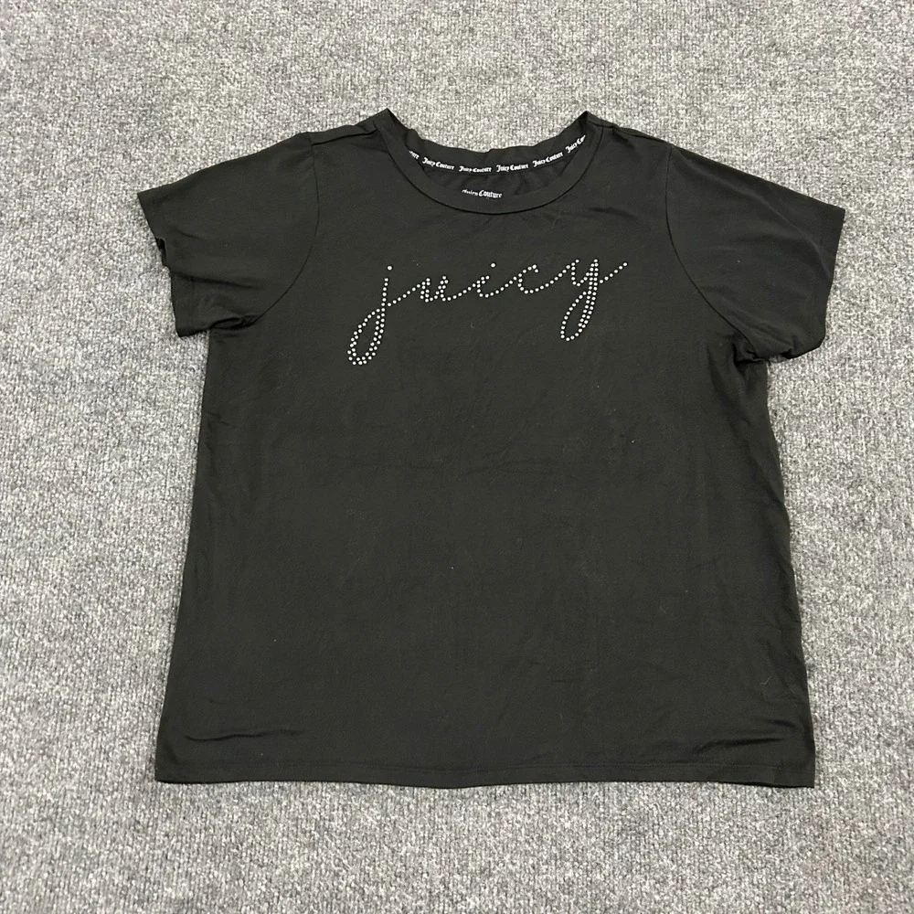 Juicy Couture Sleep Shirt Womens Size M Black Rhinestone Logo Stretch Pajama Top